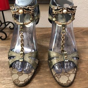 GUCCI Limited Edition Gold Chain Tom Ford Dragon Heel Sandals US Size 7